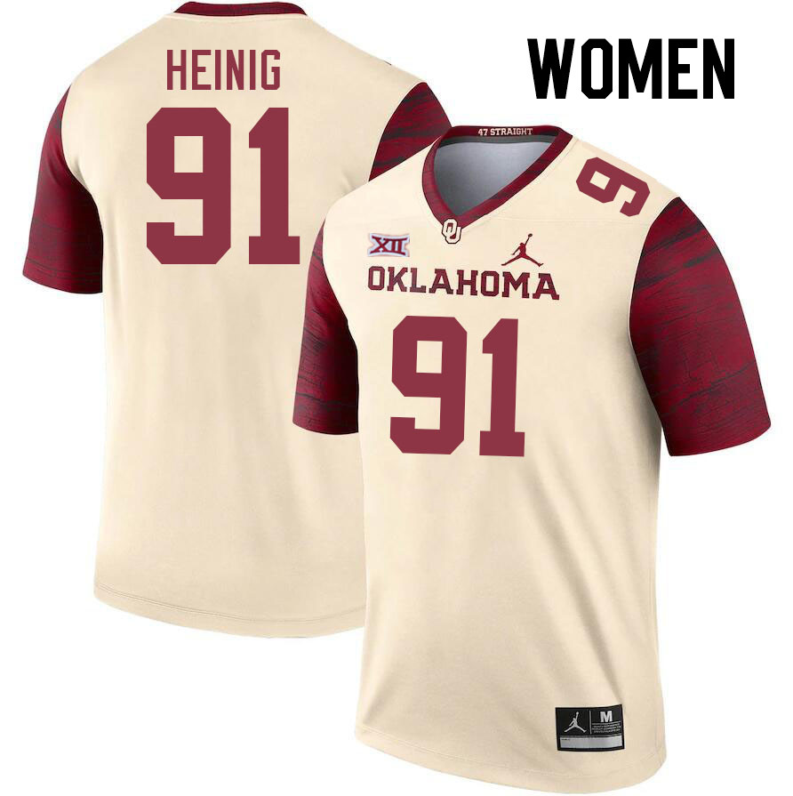 Women #91 Drew Heinig Oklahoma Sooners College Football Jerseys Stitched Sale-Cream